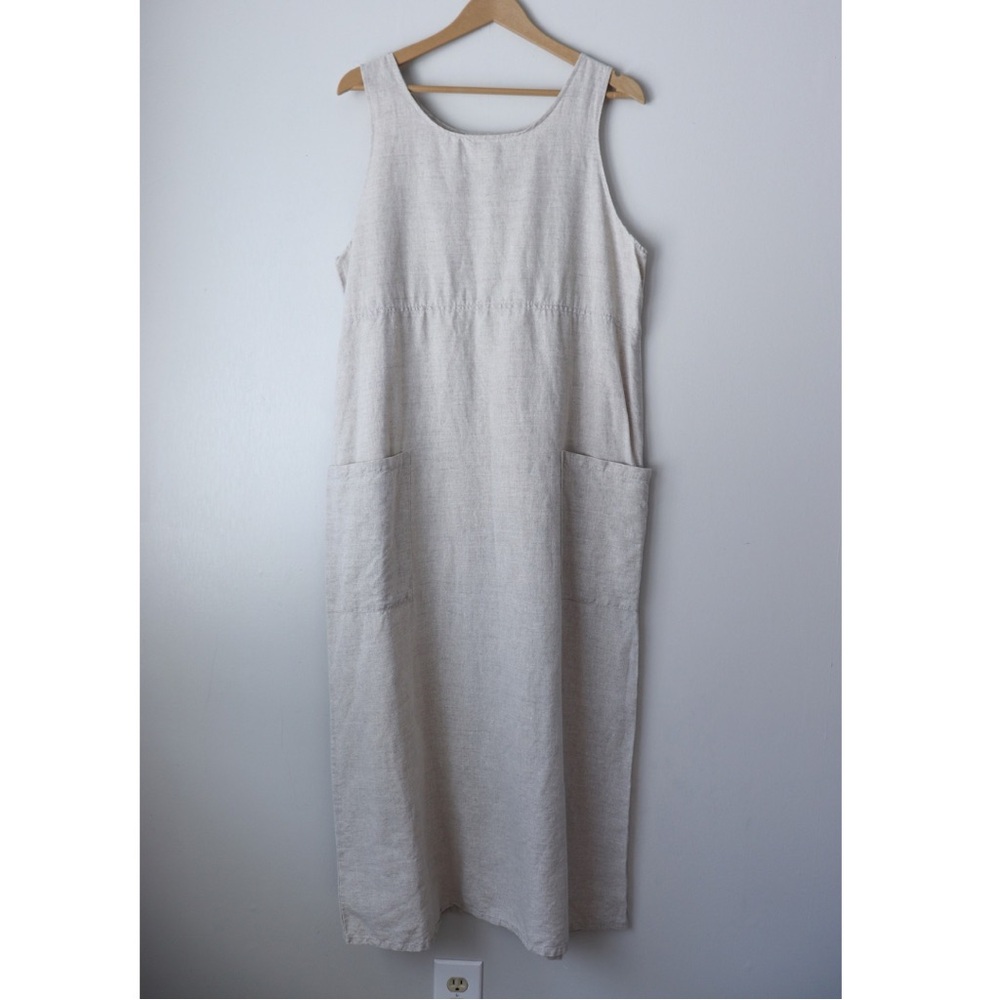 Natural Cream Linen Maxi Dress with Pockets